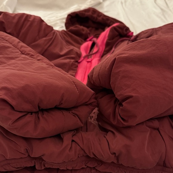 FP Movement Burgundy Puffer Jacket with Pink Zipper - Picture 6 of 7